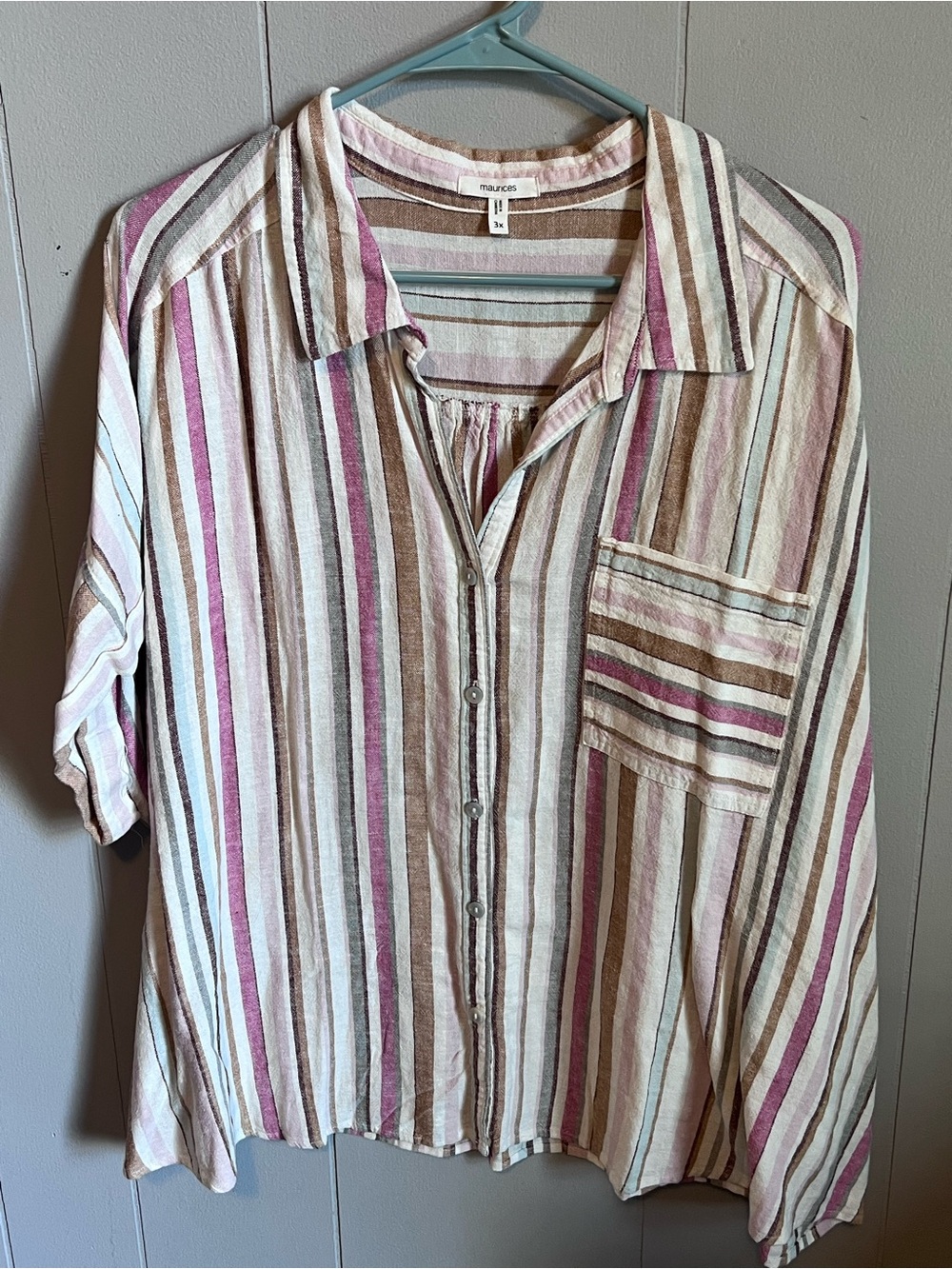 Maurices Cream, Brown & Mauve Striped Button-Down Shirt